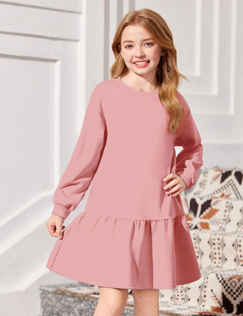 Arshiner Girls Dresses Long Sleeve Pullover Drop Shoulder Dress