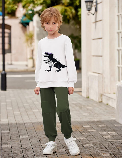 Arshiner Boys Long Sleeve Print Sweatshirt and Pant 2 Piece Set