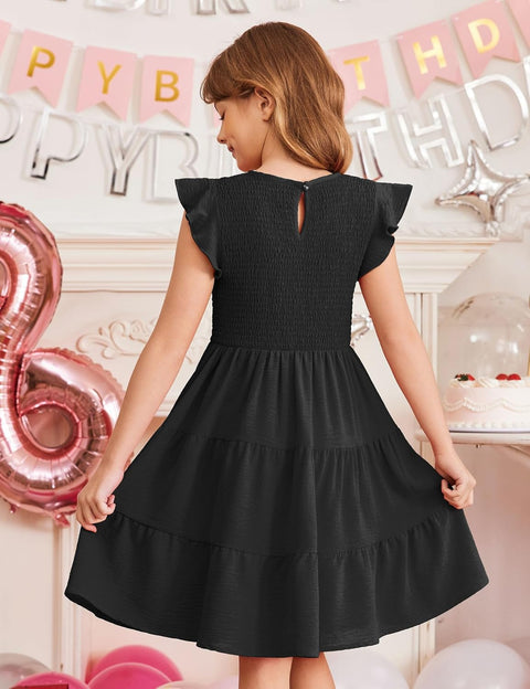 Arshiner Girls Dress Ruffle Sleeve Smocked Tiered Sundress
