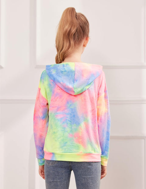 Arshiner Girls Tie Dye Sweatshirts Loose Casual Hoodies Tops