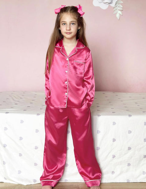 Arshiner Girls Pajamas Silk Satin Pajama Set