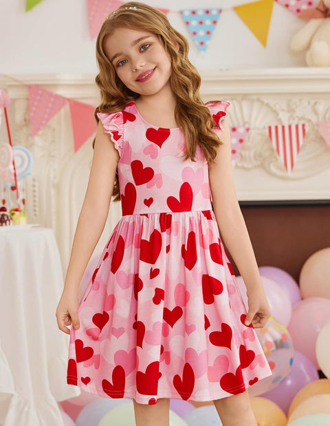 Arshiner Toddler Dress Girls Summer Ruffle Sleeve Backless Dresses Casual Sundress with Pockets 2-8Y