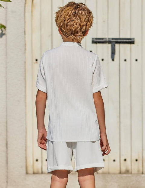 Arshiner Boy's 2 Piece Outfit Short Sleeve Textured Shirt and Short Sets