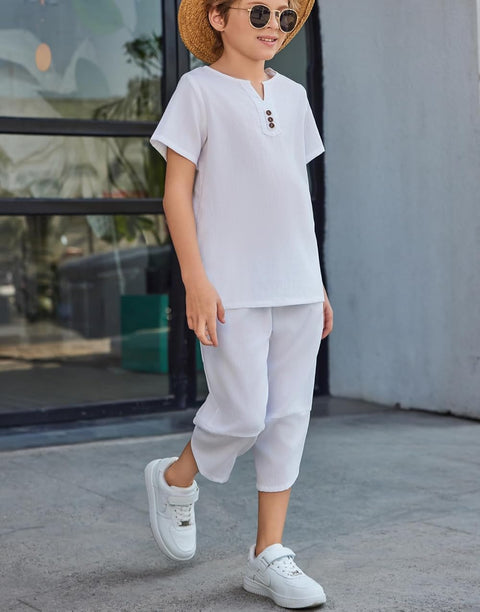 Arshiner Boy's 2 Pieces Clothes Set Henley Shirt and Harem Capri Pants