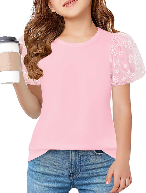 Arshiner Girls Shirts Mesh Puff Short Sleeves Tee Tops