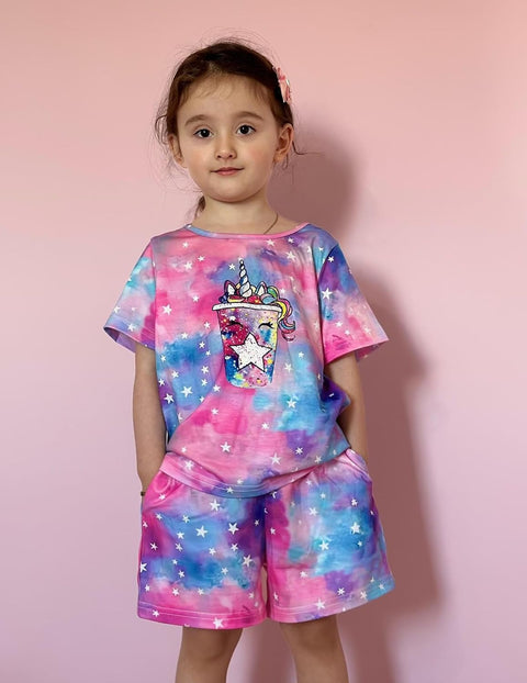 [4Y-12Y] Arshiner Girls Pajamas Set Short Sleeve Pjs 3PCS Lounge Sets