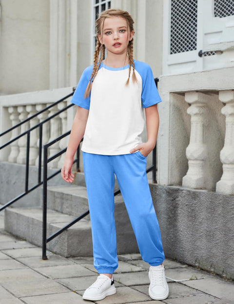Arshiner Girls 2 Piece Outfits Short Sleeve Tops and Jogger Set