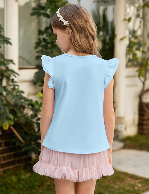 Arshiner Girls Shirts Ruffle Short Sleeve Cute Casual Tops Blouse Tee