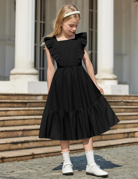 Arshiner Girls Tie Back Dress Tween Boho Flutter Sleeve Maxi Dresses