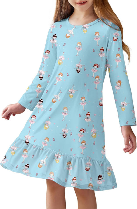 Arshiner Girls' Sleepwear Long Sleeve Cute Nightie Pajama Dress