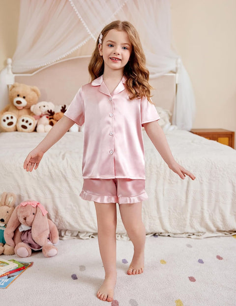 Arshiner Girls Pajamas Silk Satin Pajama Set