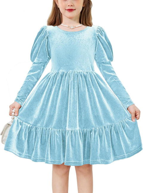 Arshiner Toddler Velvet Dress Girls Puff Party Ruffle Dresses