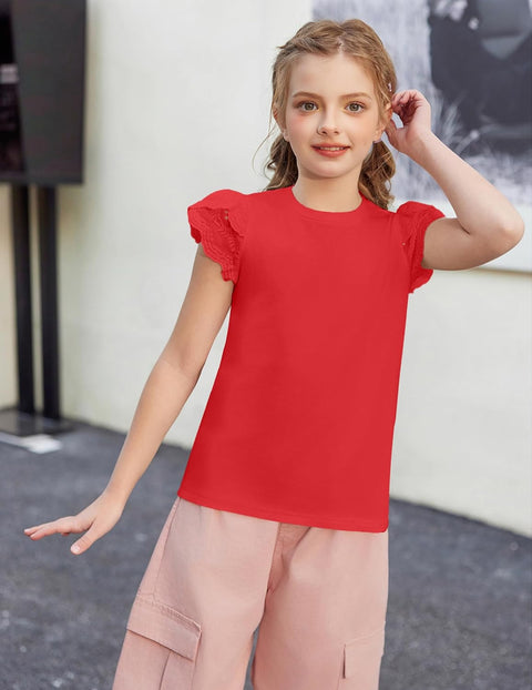 Arshiner Girls T Shirts Lace Petal Short Sleeves Kids Tops Tees