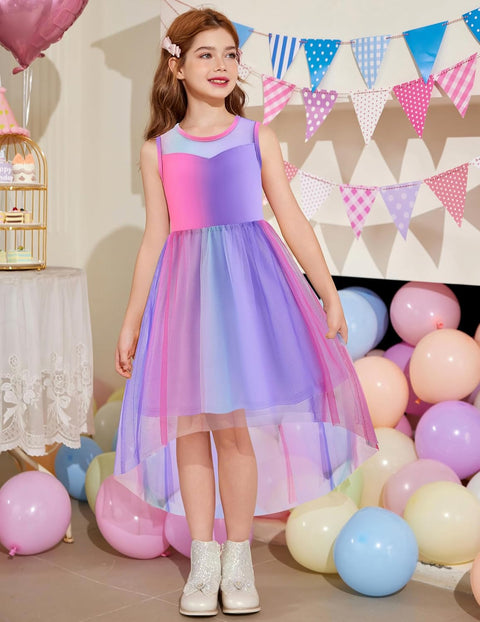 Arshiner Girls Dresses Formal Party Tulle Contrast Mesh Dress with Belt