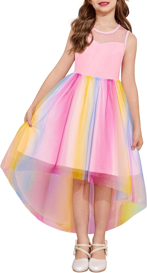 Arshiner Girls Dresses Formal Party Tulle Contrast Mesh Dress with Belt