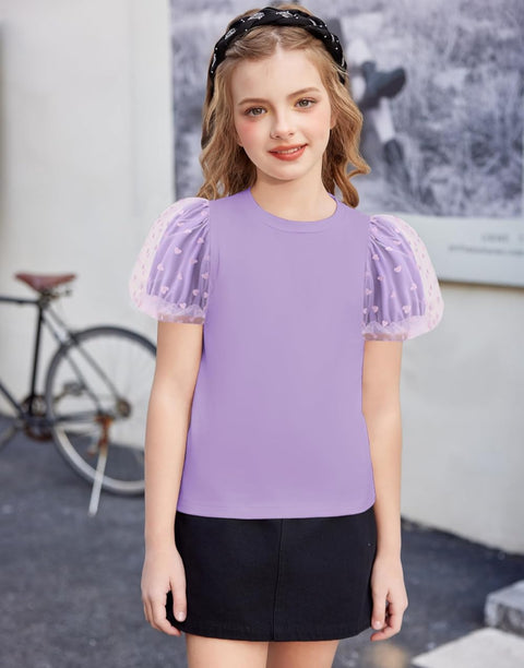 Arshiner Girls Shirts Mesh Puff Short Sleeves Tee Tops
