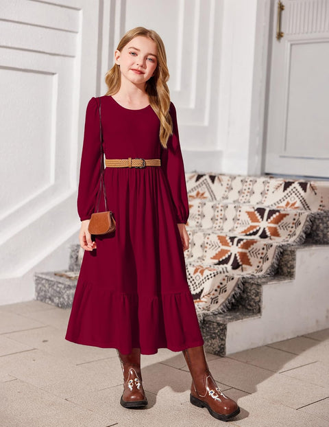 Arshiner Girls Maxi Dresses Lantern Long Sleeve Holiday Dress