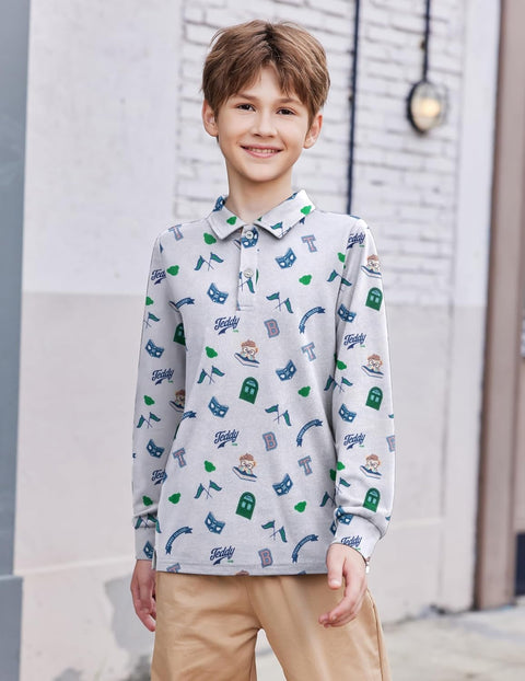 Arshiner Boys Long Sleeve Polo Shirt Uniform Shirt