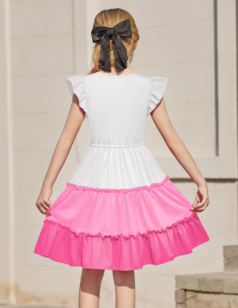 Arshiner Girl's Dress Ruffle Sleeve Tiered Dresses with Pockets 5-12 Years