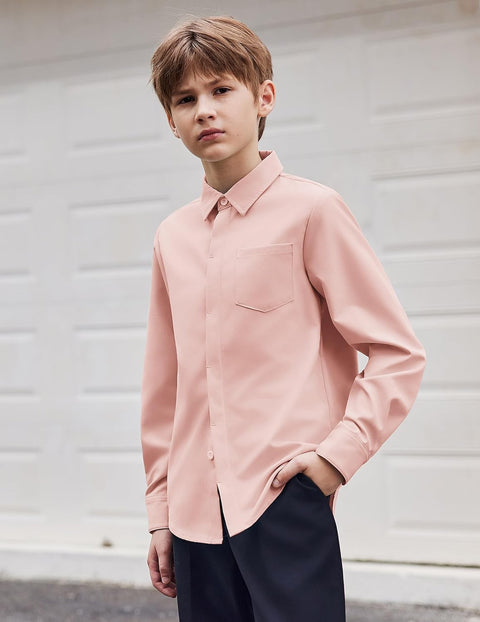 Arshiner Boys Long Sleeve Dress Shirt Formal Uniform Shirts