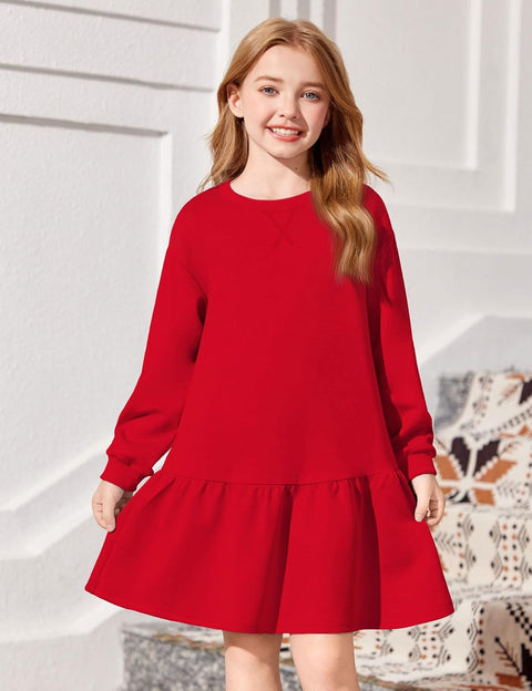 Arshiner Girls Dresses Long Sleeve Pullover Drop Shoulder Dress