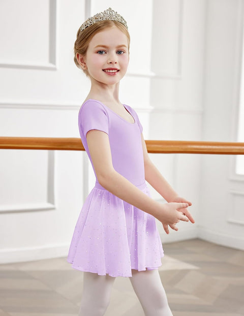 Arshiner Girls Sequin Ballet Leotards Combo Irregular Hem Dance Dresses
