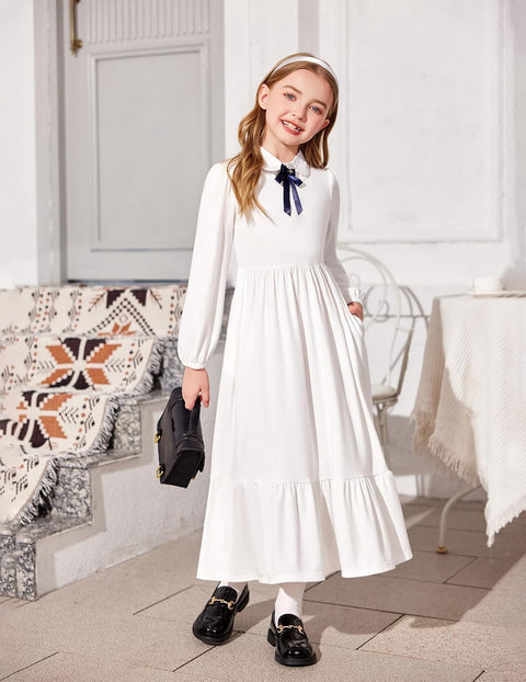 Arshiner Girls Maxi Dresses Lantern Long Sleeve Holiday Dress
