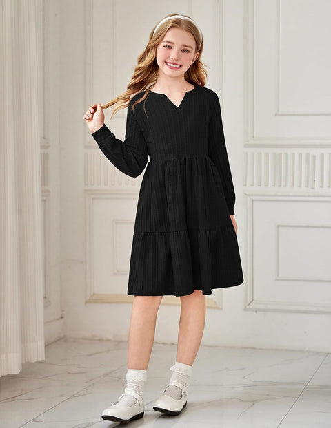 Arshiner Girls Dresses Lantern Long Sleeve Casual Dress