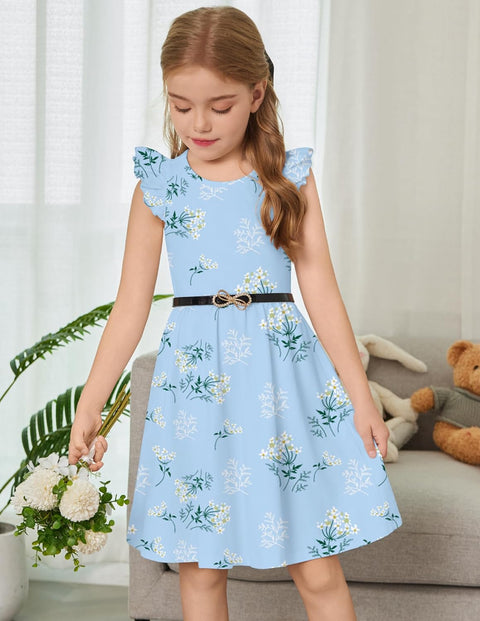 Arshiner Toddler Dress Girls Summer Ruffle Sleeve Backless Dresses Casual Sundress with Pockets 2-8Y