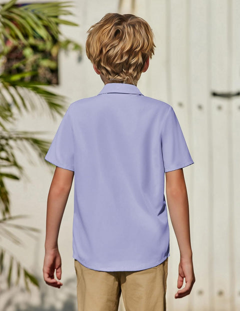 Arshiner Boys Short Sleeve Dress Shirts Solid Button Down Shirts
