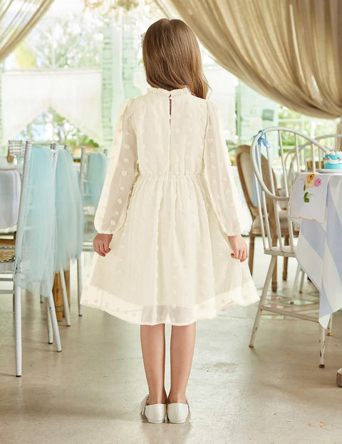 Arshiner Girls Dress Long Sleeve Swiss Dot Ruffle Collar Flowy A-Line Party Dress for Kids 5-13Y