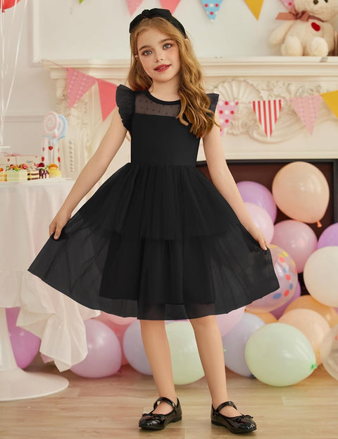 Arshiner Toddler Girls Tutu Sundress Ruffle Sleeve Double Fluffy Tiered Dresses