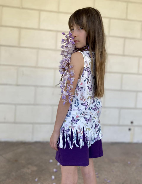 Arshiner Girls Summer Outfits Sleeveless Fringe Tank Top and Elastic Waist Pocketed Shorts Set Girl Clothes 6-14 Years