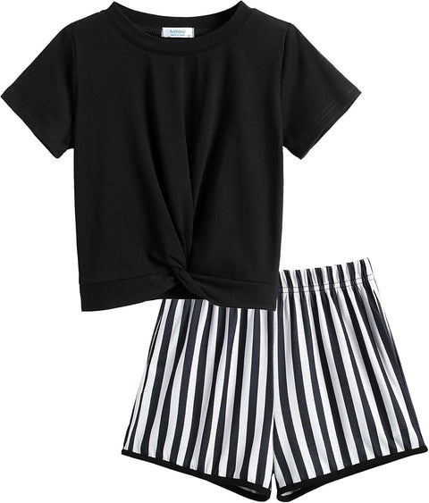 Arshiner Girls Clothing Sets Twist Front Top and Shorts 2 Piece Outfits Activewear Tracksuit 5-14 Year