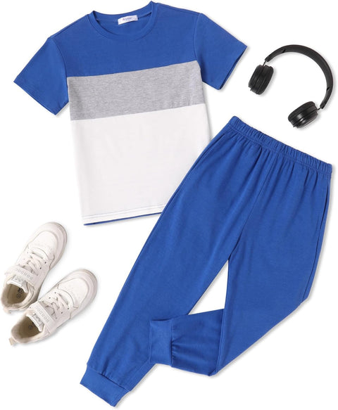 Arshiner Boy's Pants Set - 2 Piece ColorBlock T-Shirt and Pants