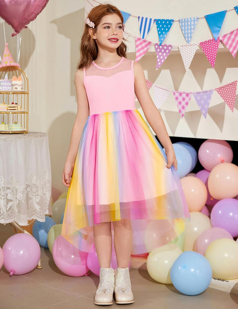 Arshiner Girls Dresses Formal Party Tulle Contrast Mesh Dress with Belt