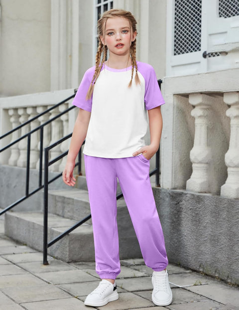Arshiner Girls 2 Piece Outfits Short Sleeve Tops and Jogger Set