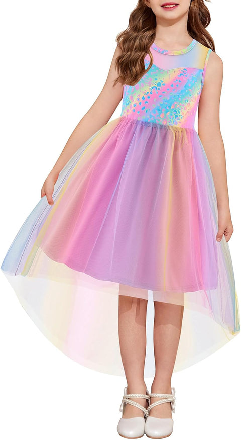 Arshiner Girls Dresses Formal Party Tulle Contrast Mesh Dress with Belt