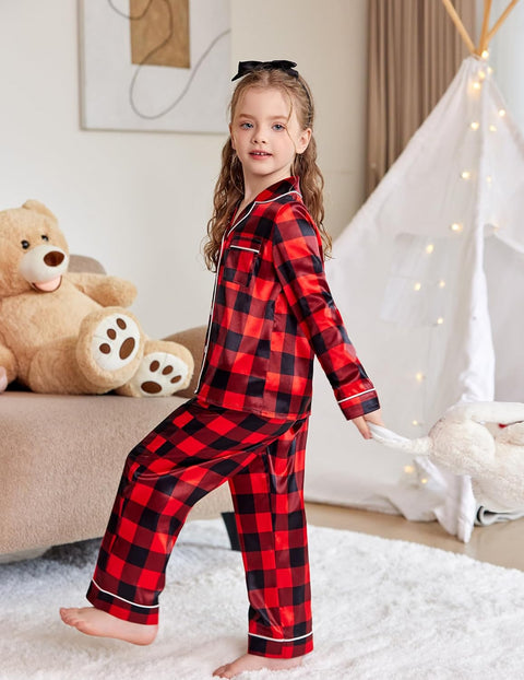 Arshiner Girls Pajamas Silk Satin Pajama Set
