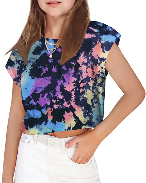 Arshiner Girls Shirt Crop Tops Short Sleeve Drop Shoulder Batwing Sleeve Tee