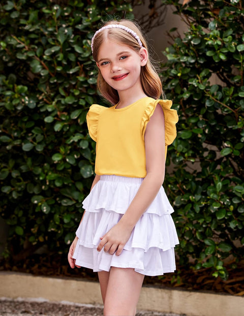 Arshiner Girls Shirts Ruffle Short Sleeve Cute Casual Tops Blouse Tee