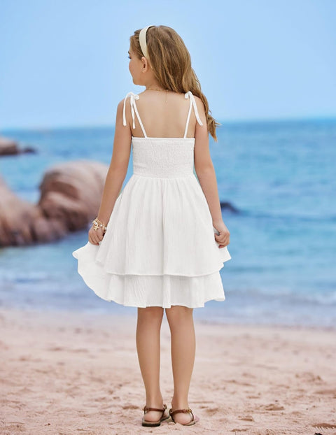 Arshiner Girls Dresses Flowy Tiered Ruched Smocked Back Midi Sundress