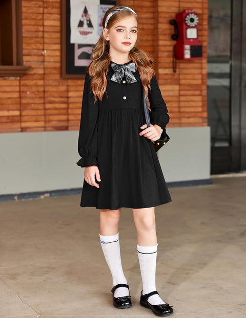 Arshiner Girls Long Sleeve Dress Ruffle Cotton Dresses