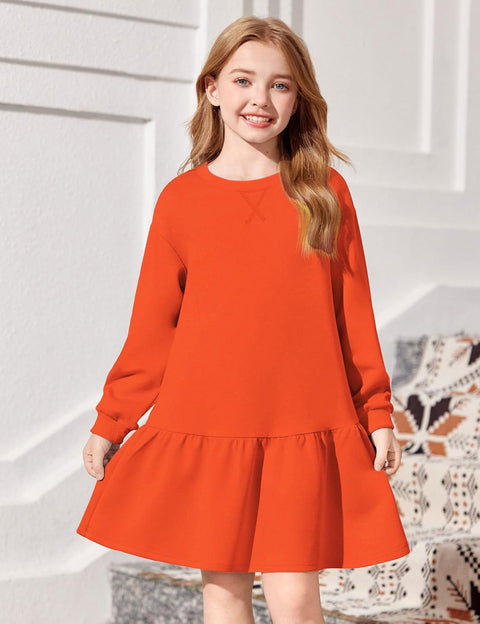 Arshiner Girls Dresses Long Sleeve Pullover Drop Shoulder Dress