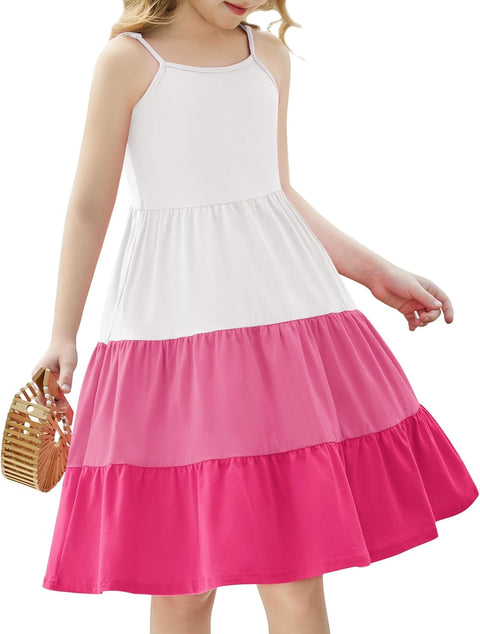 [3-10Y]Arshiner Toddler Girl's Sundress Boho Strap Tiered Swing Cami Dresses