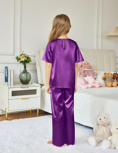 Arshiner Girls' Pajama Sets Satin Soft Silk Pjs Lounge Set Sleepwear