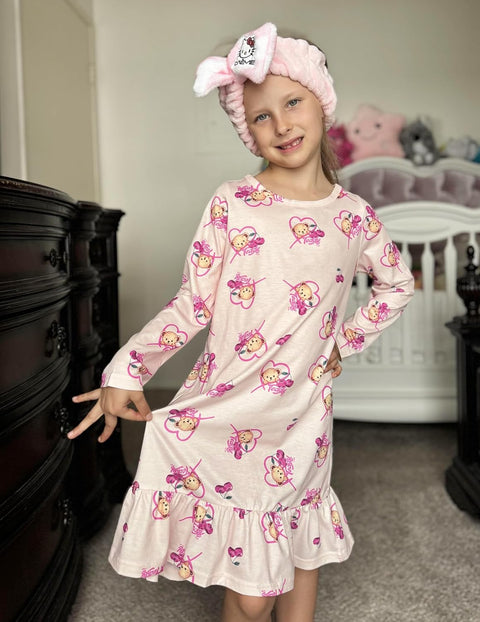 Arshiner Girls' Long Sleeve Cute Nightie Pajama Dress