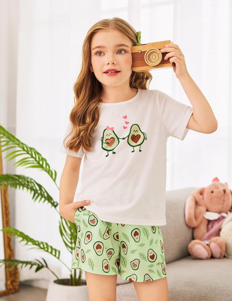 [4Y-12Y] Arshiner Girls Pajamas Set Short Sleeve Pjs 3PCS Lounge Sets