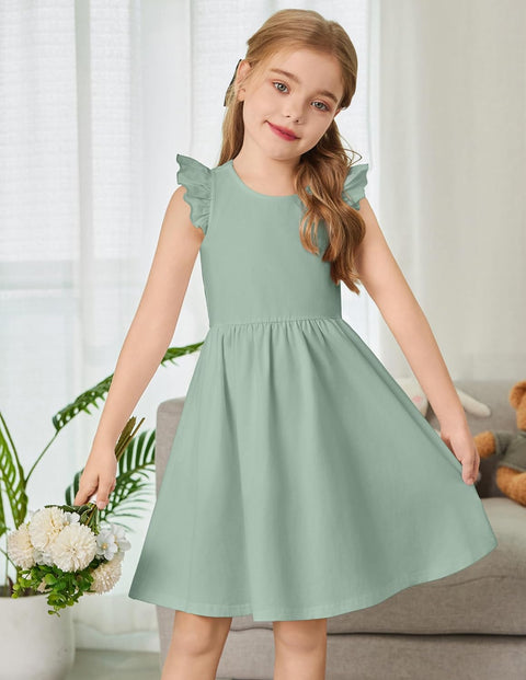 Arshiner Toddler Dress Girls Summer Ruffle Sleeve Backless Dresses Casual Sundress with Pockets 2-8Y