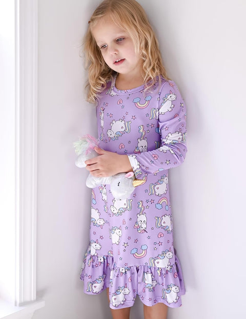 Arshiner Girls' Sleepwear Long Sleeve Cute Nightie Pajama Dress